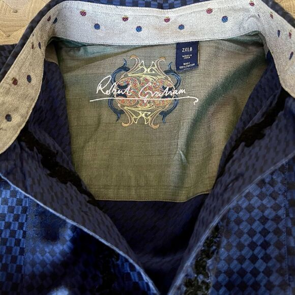 Robert Graham Blue & Black Check Button-Down Shirt Men’s 2XLB Flip Cuff Designer - Picture 15 of 16